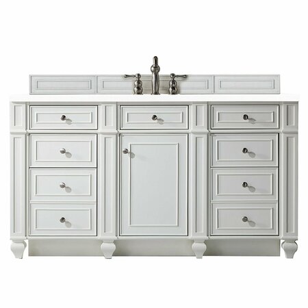 JAMES MARTIN VANITIES Bristol 60in Single Vanity, Bright White w/ 3 CM White Zeus Quartz Top 157-V60S-BW-3WZ